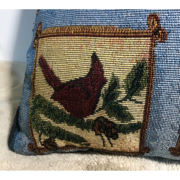 Holiday Tapestry Pillow Festive Wreath, Tree & Cardinal Design 14.5 X 14.5” - Picture 2 of 6